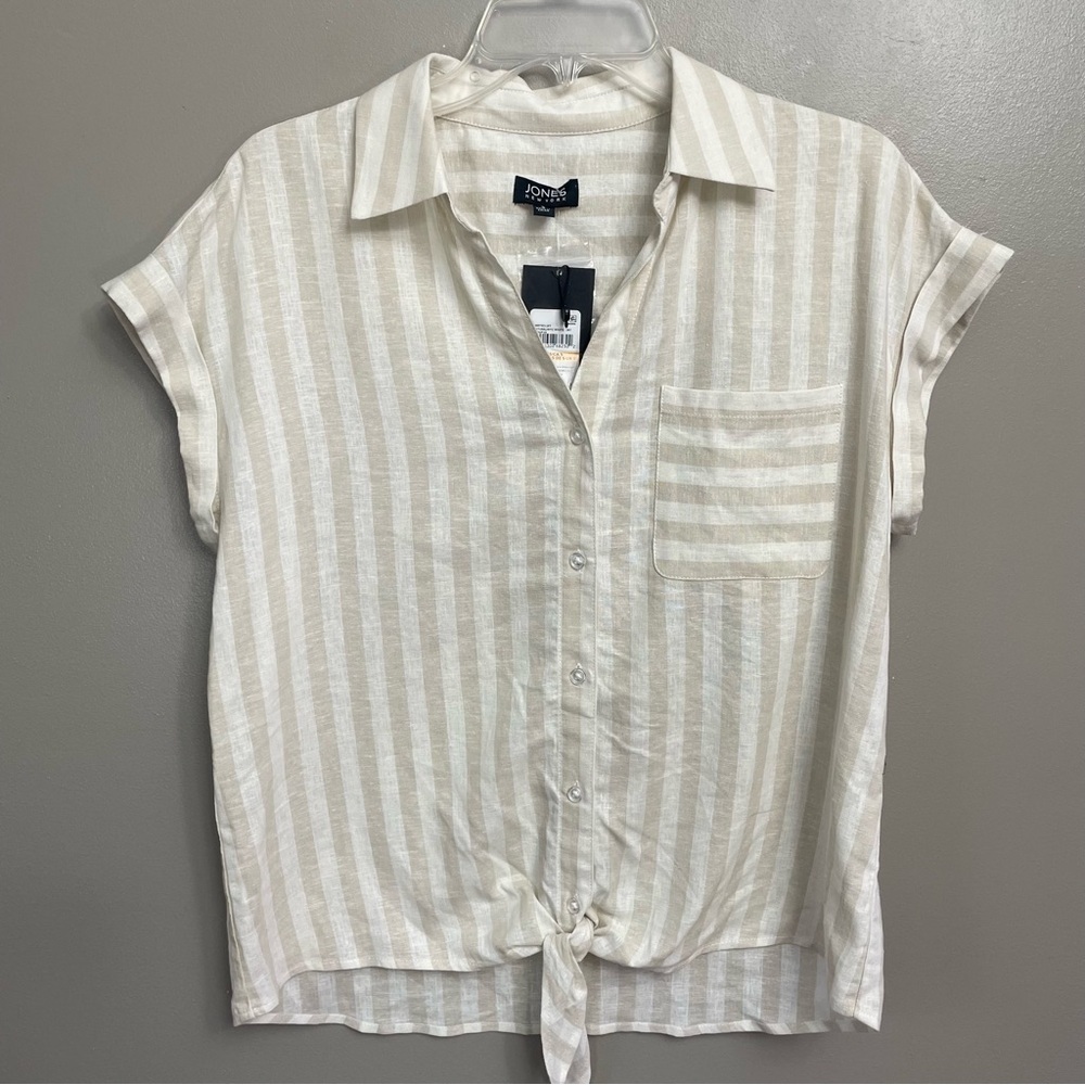 NWT Jones New York shirt women’s size small linen stripe  button down beach